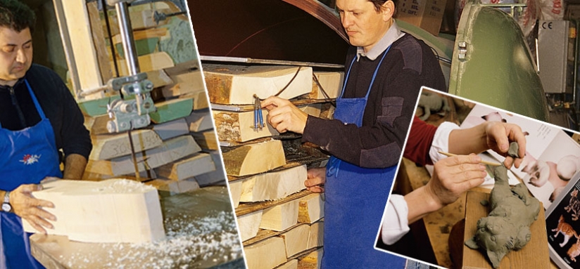 Produktion der Holzschnitzereien in Südtirol